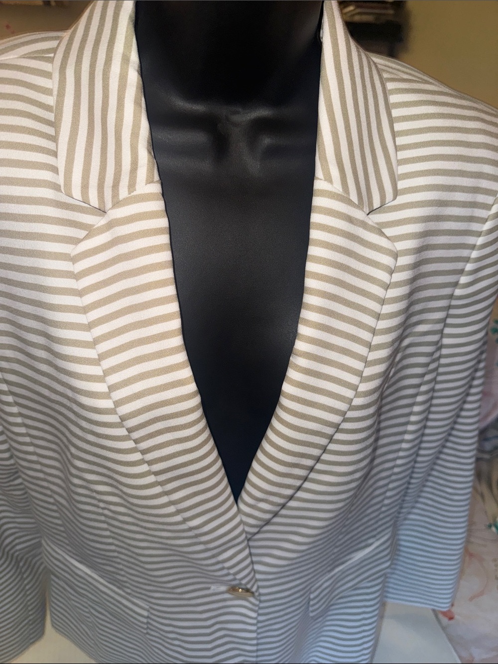 Calvin Klein Striped Cream and Tan Single-Button Blazer NWT